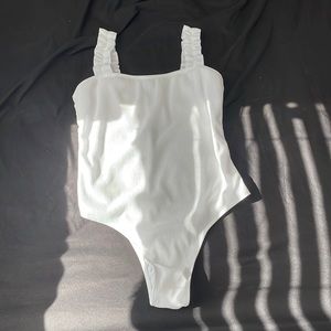 White One-Piece Bathing Suit with Frilly Straps